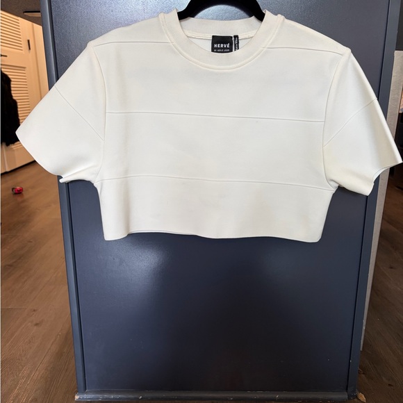 Herve Leger White Crop T-Shirt Textured - Picture 2 of 11